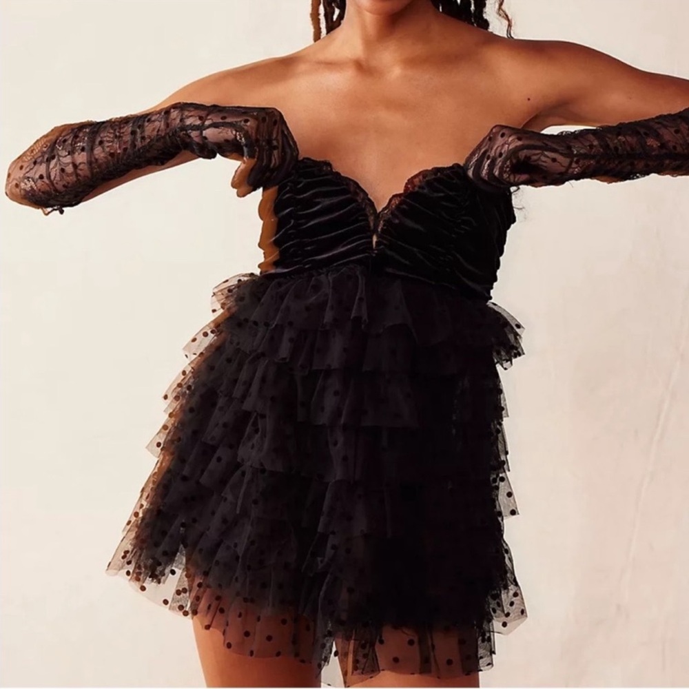 For Love & Lemons “Jourdan” Off The Shoulder Mini Dress Small S- black - Picture 2 of 2
